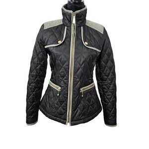 VINCE CAMUTO Quilted Faux Suede Trim Black Field Equestrian Jacket